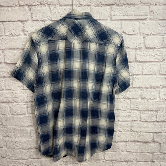 LUCKY BRAND MENS CALIFORNIA FIT INDIGO WESTERN PLAID PEARL SNAPS SHIRT LARGE - Picture 6 of 8